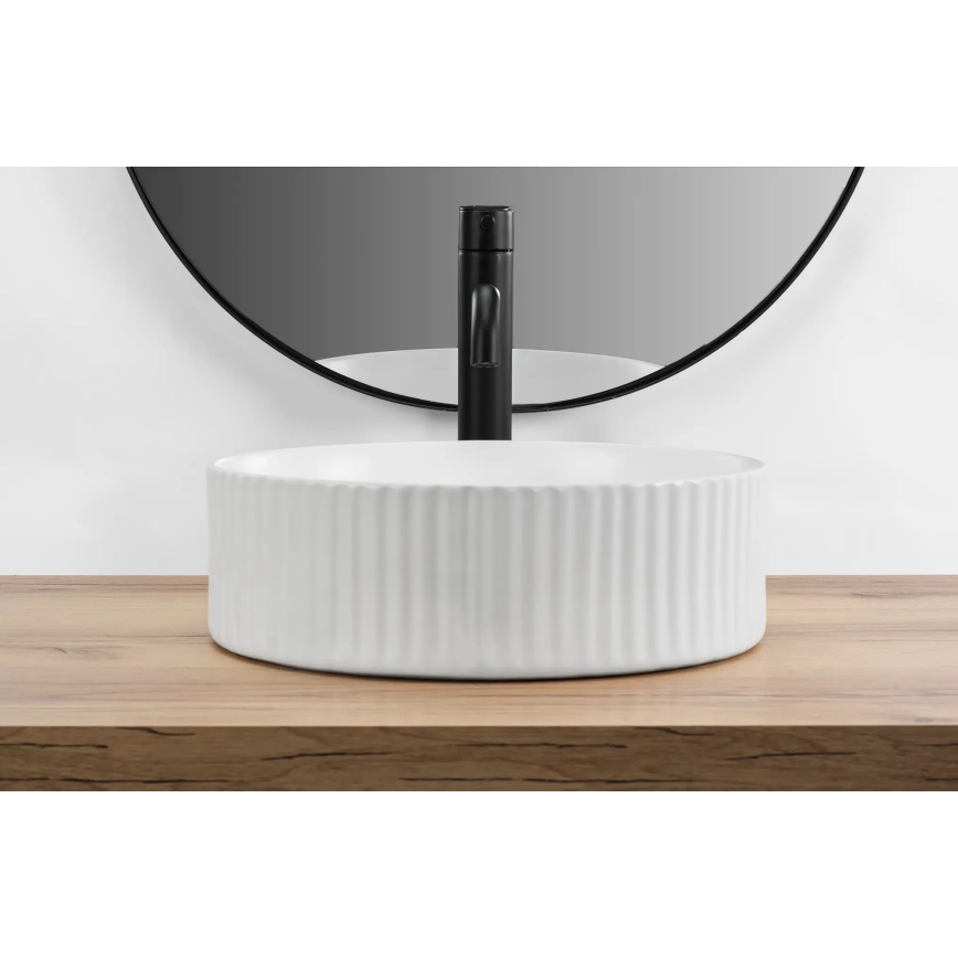 REA-U0601 - Lavabo da appoggio DELIA 36 cm bianco lucido/effetto pietra