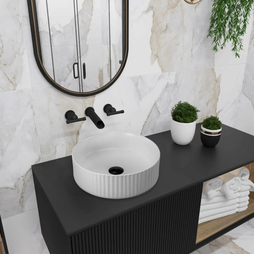 REA-U0601 - Vasque à poser DELIA 36 cm, blanc brillant à effet pierre