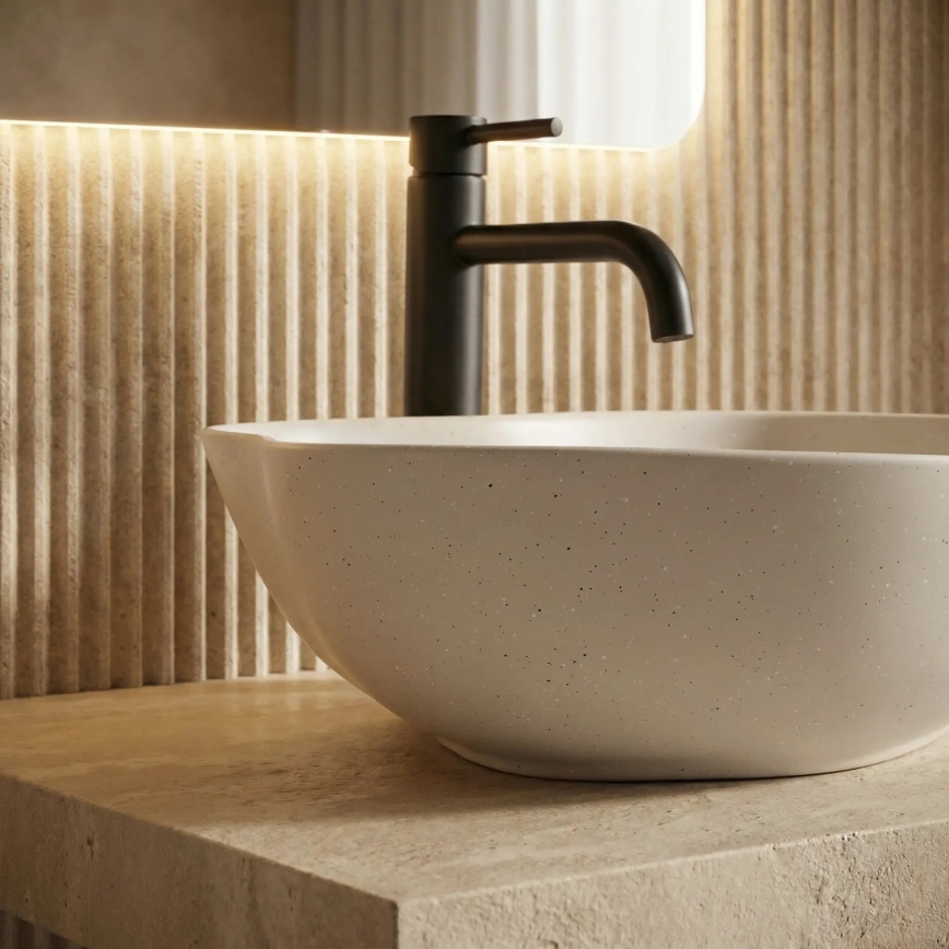 REA-U0617 - Vasque à poser PEARL 38 x 50,5 cm céramique/beige/aspect pierre
