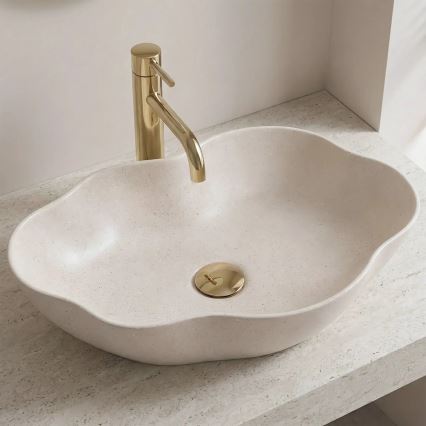 REA-U0617 - Vasque à poser PEARL 38 x 50,5 cm céramique/beige/aspect pierre