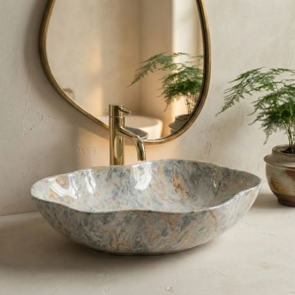 REA-U0620 - Aufsatzwaschbecken PEARL 38x50,5 cm Keramik/grau/beige/Steinoptik