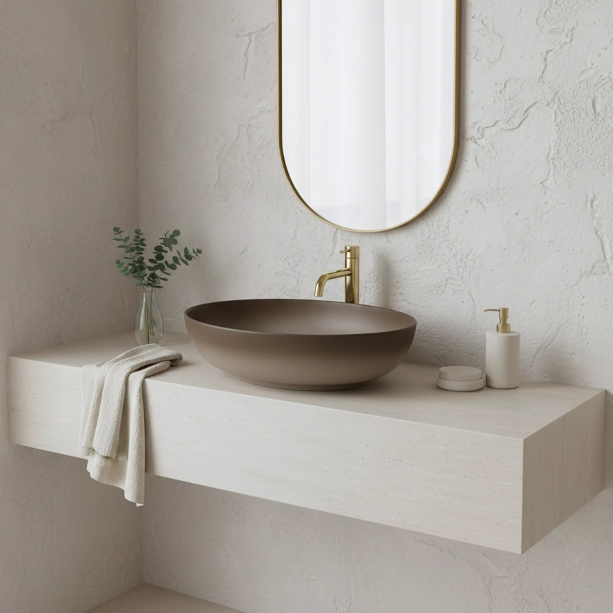 REA-U0627 - Aufsatzwaschbecken CAROLA 39x51,5 cm Keramik/beige/braun
