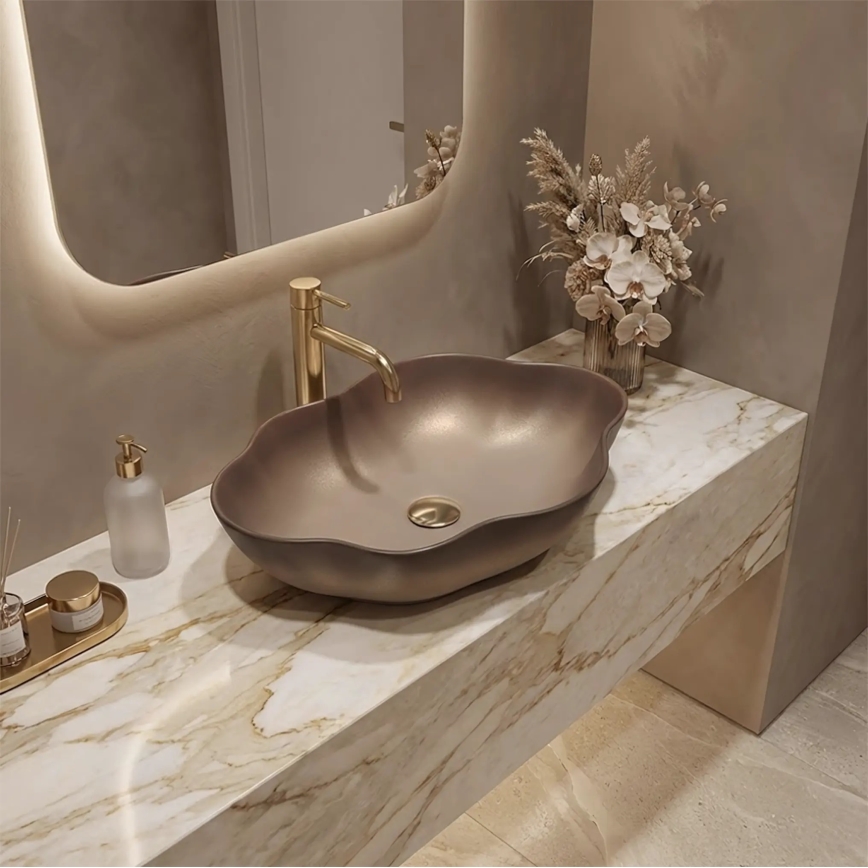 REA-U0629 - Aufsatzwaschbecken PEARL 38x50,5 cm Keramik/braun