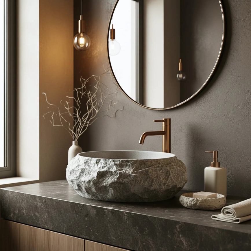 REA-U0633 - Lavabo da appoggio MIKA GABRO 38x50 cm grigio/effetto pietra