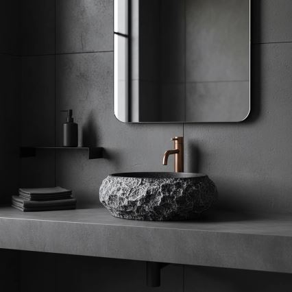 REA-U0634 - Aufsatzwaschbecken MIKA GABRO 38x50 cm schwarz/Steinoptik