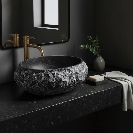 REA-U0634 - Lavabo à poser MIKA GABRO 38x50 cm noir/effet pierre