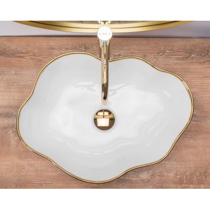 REA-U0696 - Lavabo da appoggio PEARL 38x50,5 cm ceramica/bianco lucido/oro