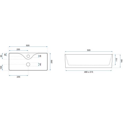 REA-U0699 - Lavabo à poser MERY 25 x 50,5 cm céramique / blanc brillant