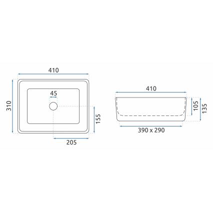 REA-U0952 - Aufsatzwaschbecken ANITA MINI 31x41 cm Keramik/glänzend weiß