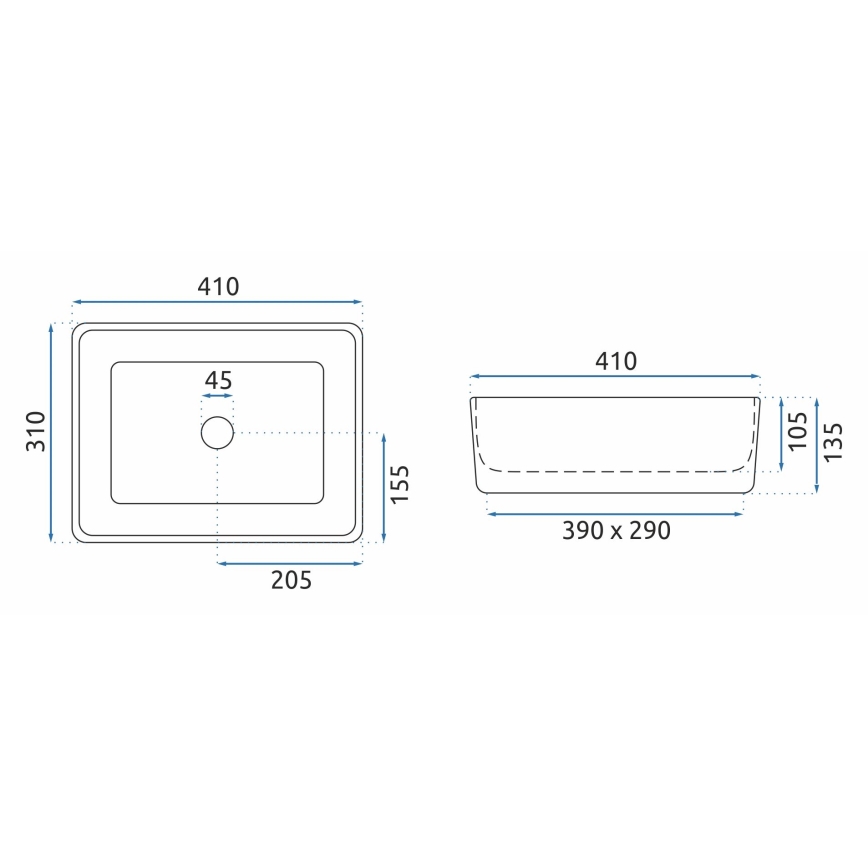 REA-U0952 - Vasque à poser ANITA MINI 31 x 41 cm céramique/blanc brillant