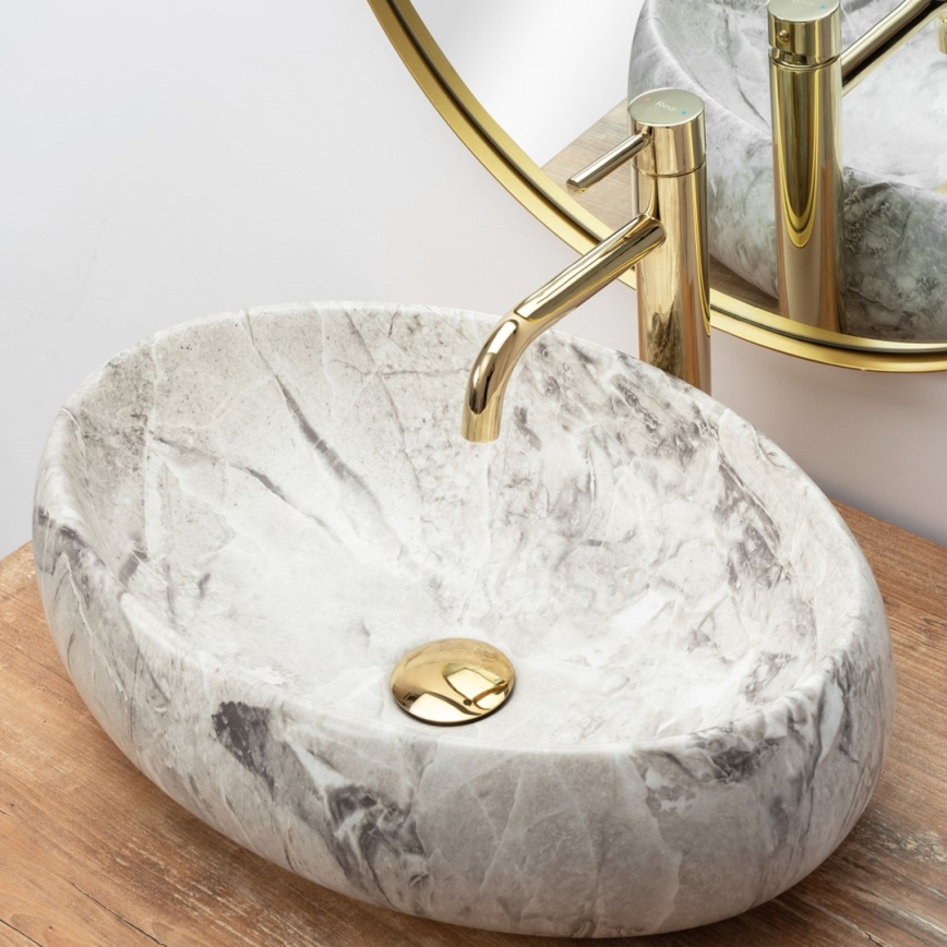 REA-U1020 - Lavabo da appoggio LINDA 34x48,5 cm ceramica/effetto pietra