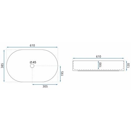 REA-U1055 - Aufsatzwaschbecken NADIA 38,5 x 61 cm, Keramik / Hochglanzweiß