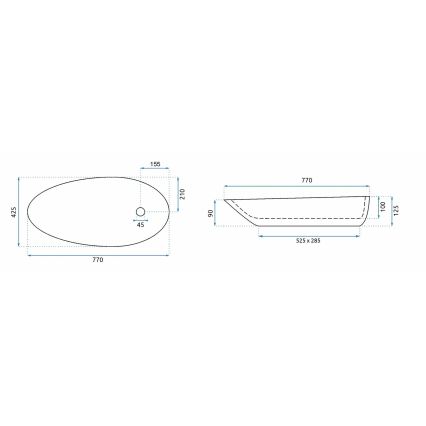 REA-U1500 - Lavabo da appoggio GRETA 42,5x77 cm ceramica/bianco lucido