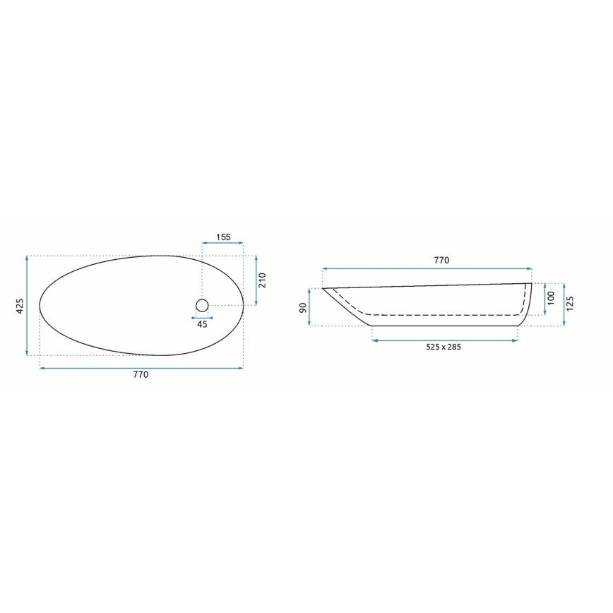 REA-U1500 - Vasque à poser GRETA 42,5x77 cm céramique/blanc brillant