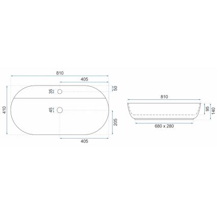 REA-U2541 - Lavabo da appoggio AURA 41x81 cm ceramica/bianco lucido