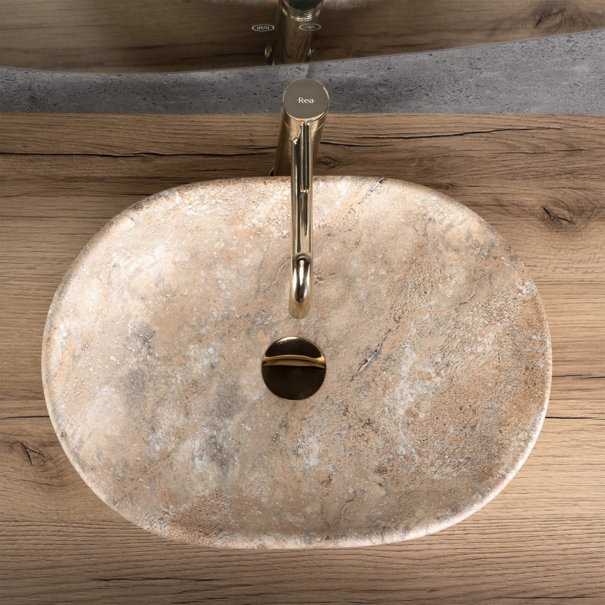 REA-U3000 - Lavabo da appoggio AMELIA 34,5x48 cm ceramica/beige/effetto pietra