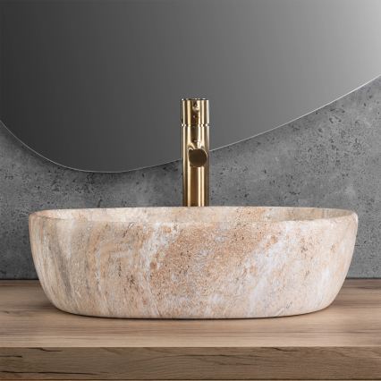 REA-U3000 - Lavabo da appoggio AMELIA 34,5x48 cm ceramica/beige/effetto pietra