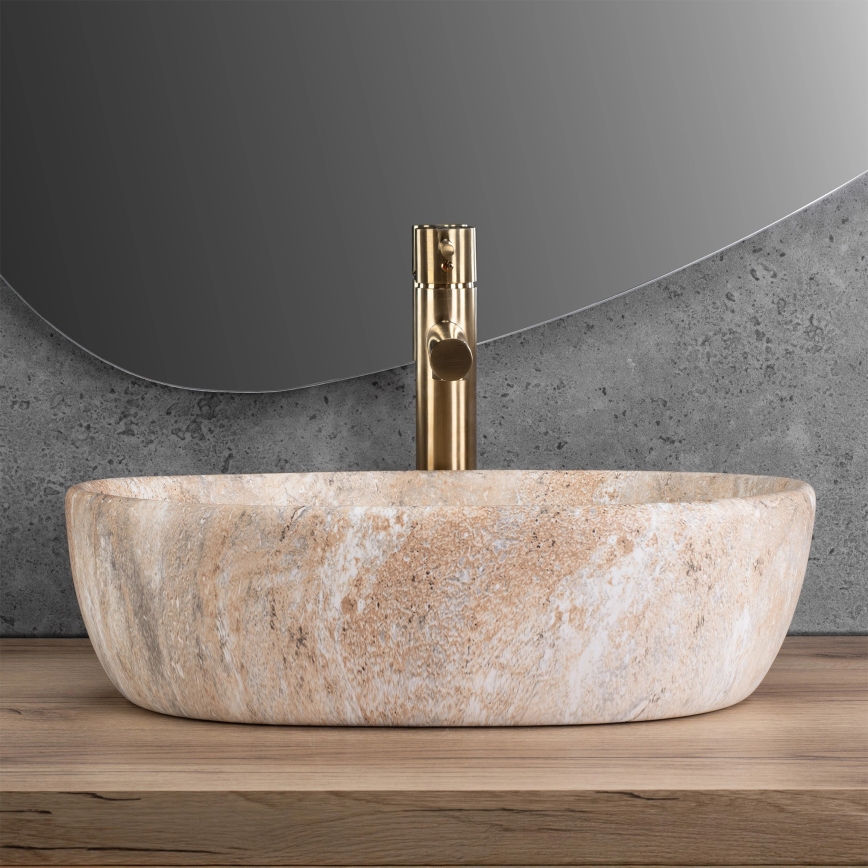 REA-U3000 - Lavabo da appoggio AMELIA 34,5x48 cm ceramica/beige/effetto pietra