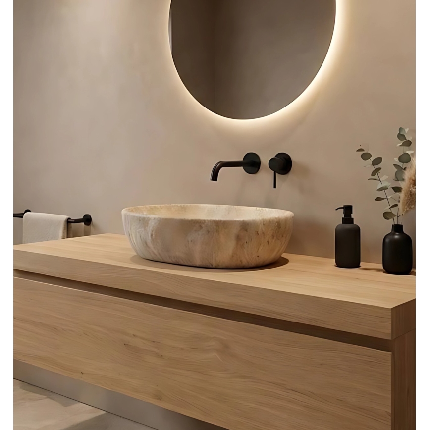 REA-U3000 - Lavabo da appoggio AMELIA 34,5x48 cm ceramica/beige/effetto pietra