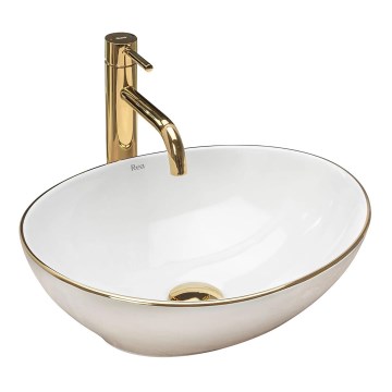 REA-U3287 - Lavabo da appoggio SOFIA 34,5x41 cm in ceramica/bianco lucido/oro