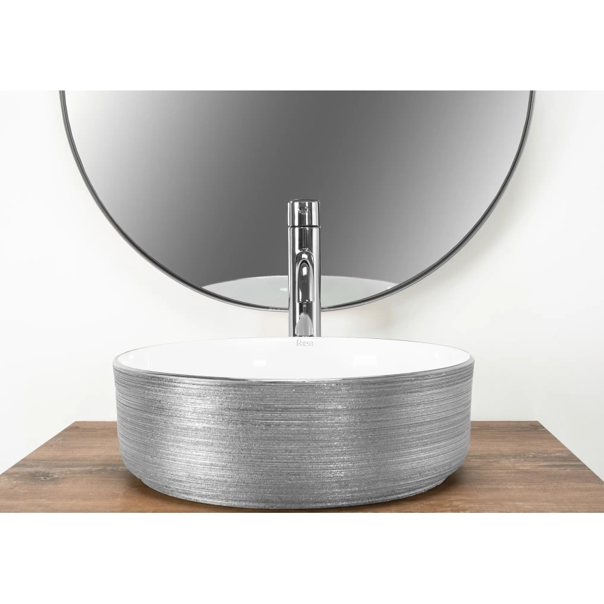REA-U3304 - Lavabo da appoggio SAMI Ø 36 cm ceramica/bianco/argento