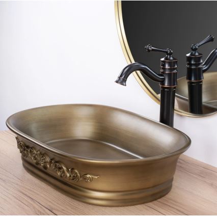 REA-U3305 -  Lavabo à poser WILMA RUSTIC 38x55 cm céramique/cuivré