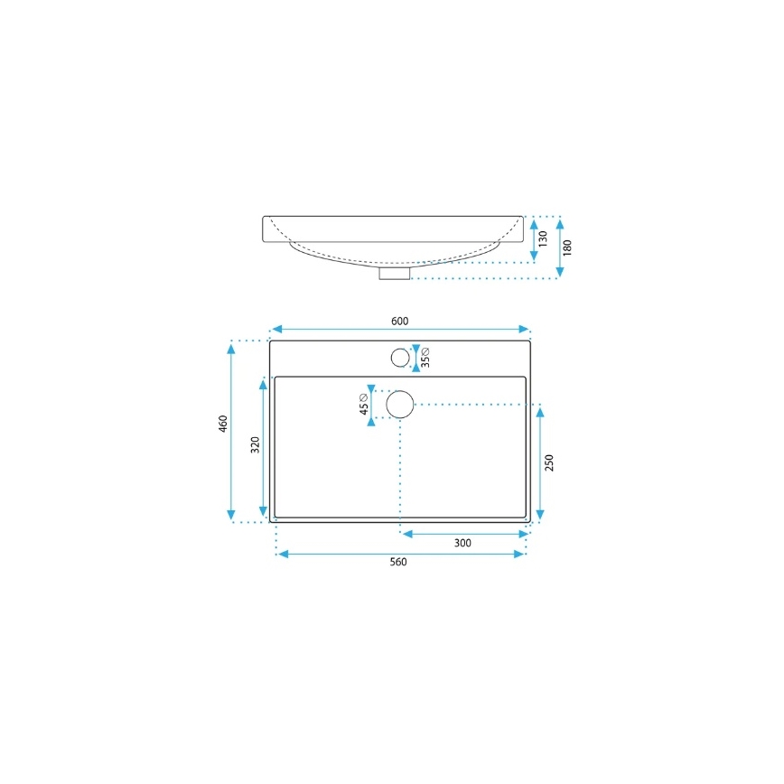 REA-U3326 - Einbauwaschbecken MANDY 46x60 cm Keramik/hochglanzweiß