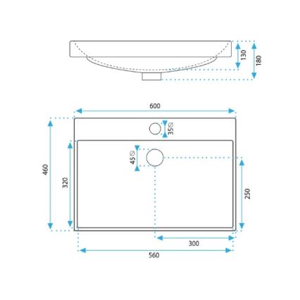 REA-U3326 - Lavabo encastré MANDY 46x60 cm céramique/blanc brillant