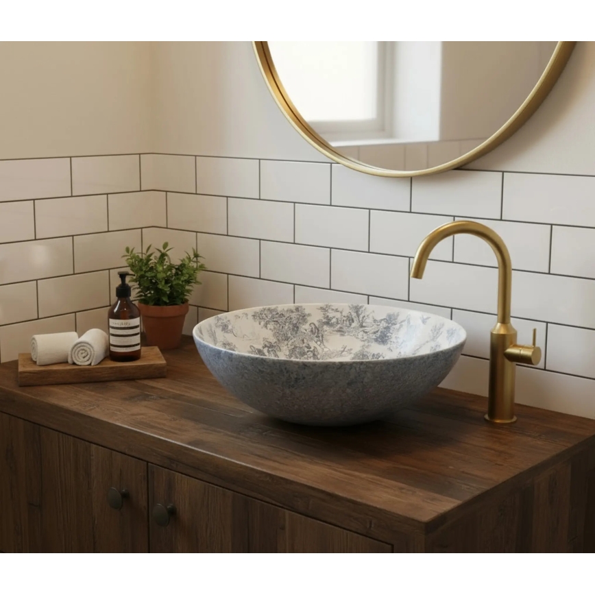 REA-U3608 - Lavabo da appoggio JULIANA 40 cm ceramica/bianco/blu
