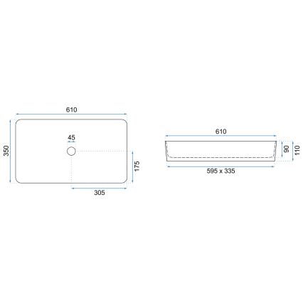REA-U3690 - Lavabo à poser sur plan DENIS 35x61 cm céramique/noir mat