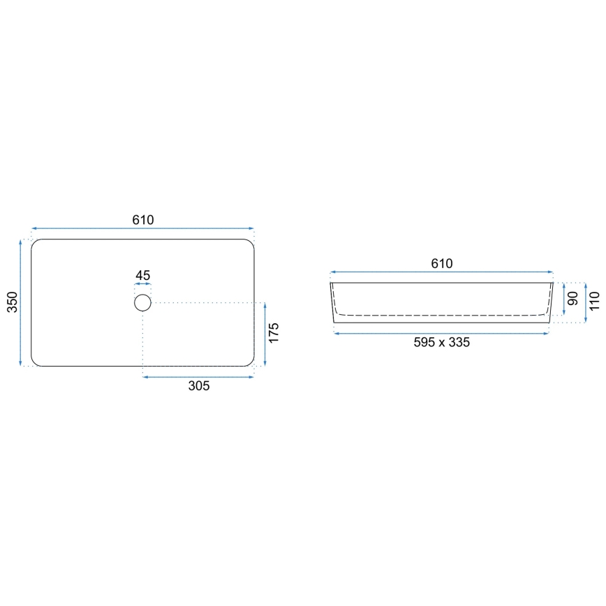 REA-U3690 - Lavabo à poser sur plan DENIS 35x61 cm céramique/noir mat