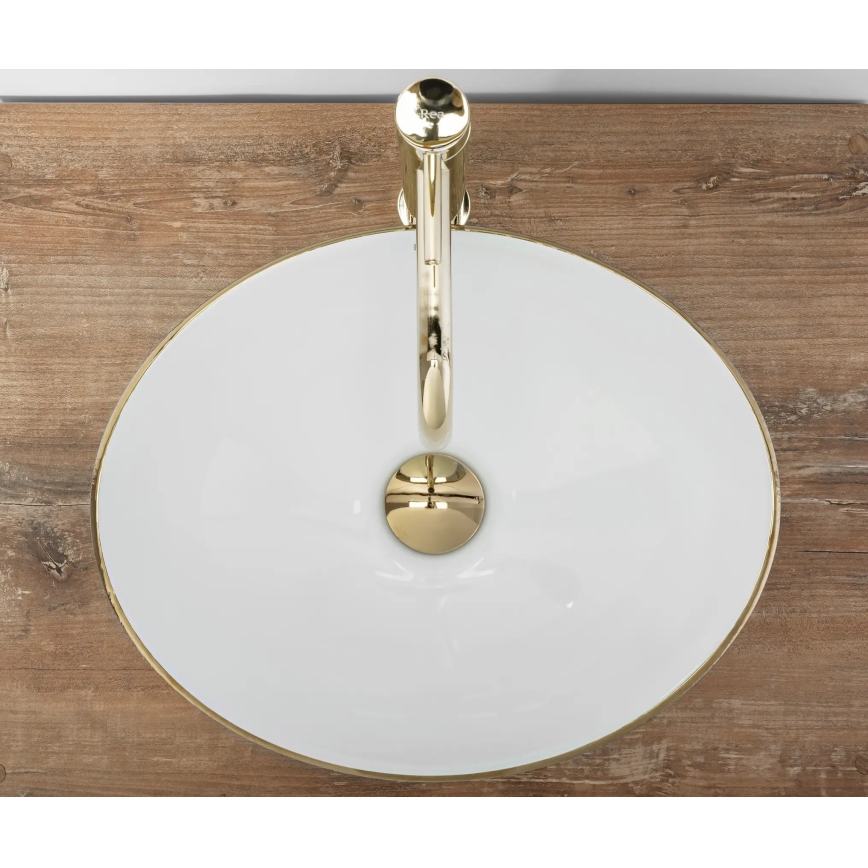 REA-U3697 - Lavabo da appoggio SOFIA 34,5x41 cm ceramica/bianco/oro spazzolato