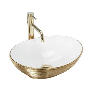 REA-U3697 - Vasque à poser SOFIA 34,5 x 41 cm céramique/blanche/or brossé