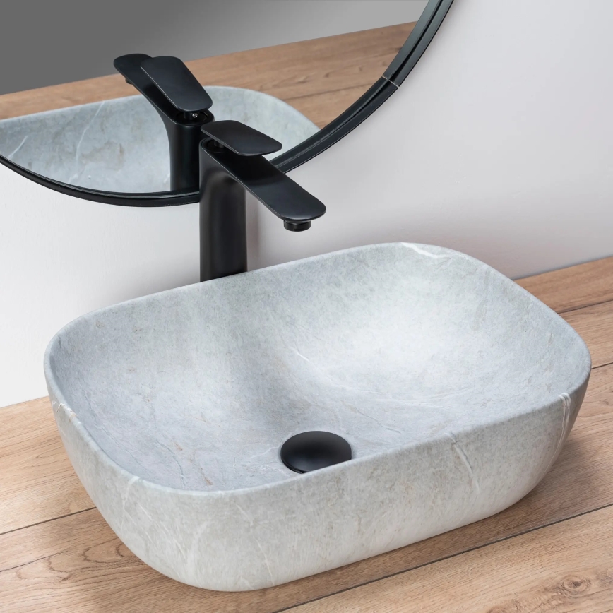 REA-U3801 - Aufsatzwaschbecken LIVIA 33,5x46,5 cm Keramik/Grau/Steinoptik