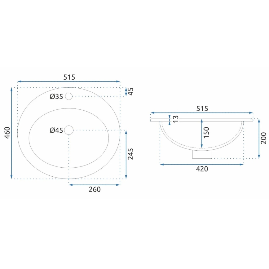 REA-U4122 - Lavabo da incasso DALIA 46x51,5 cm ceramica/bianco lucido