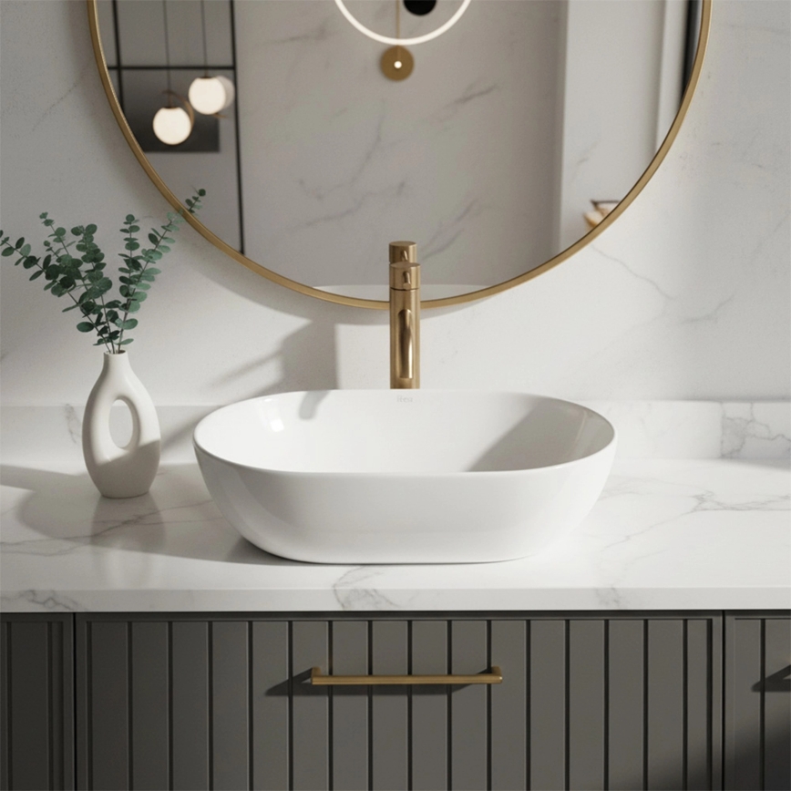 REA-U4330 - Lavabo da appoggio AMELIA 31x45 cm ceramica/bianco lucido