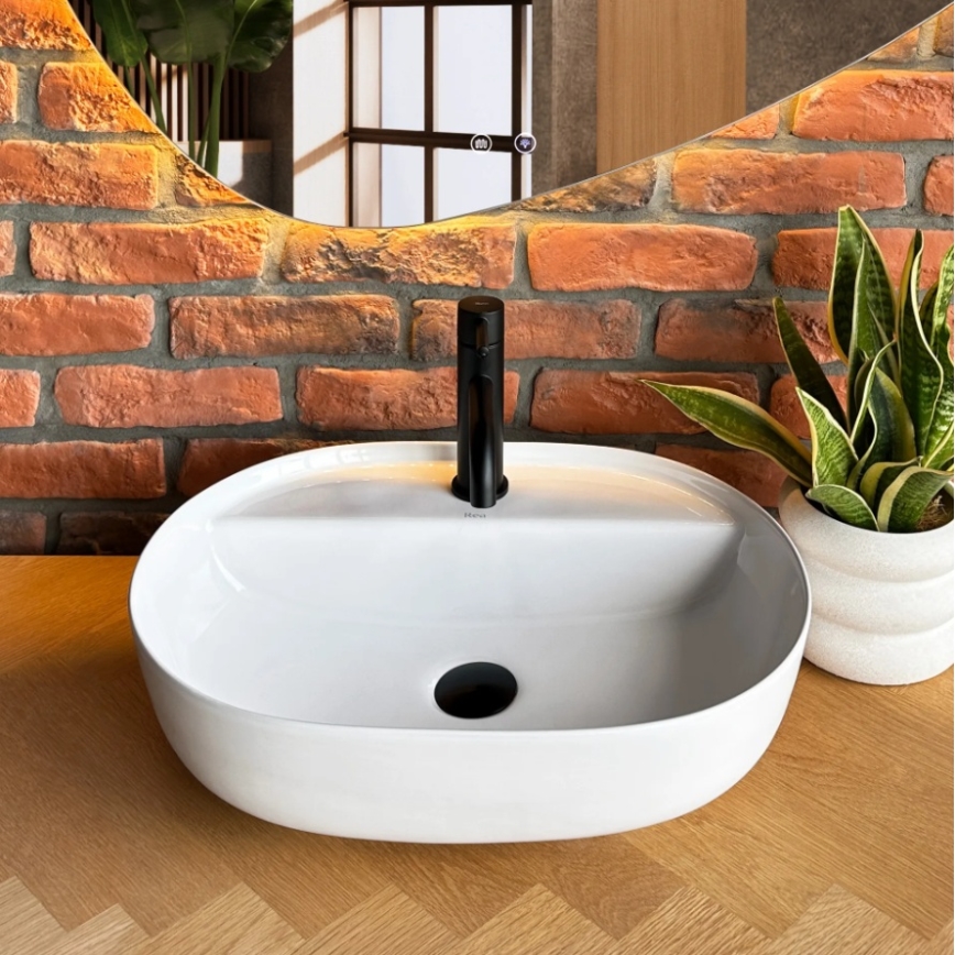 REA-U4620 - Lavabo da appoggio AURA 38,5x50,5 cm ceramica/bianco lucido
