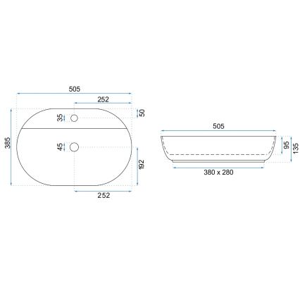 REA-U4620 - Vasque à poser AURA 38,5x50,5 cm céramique/blanc brillant