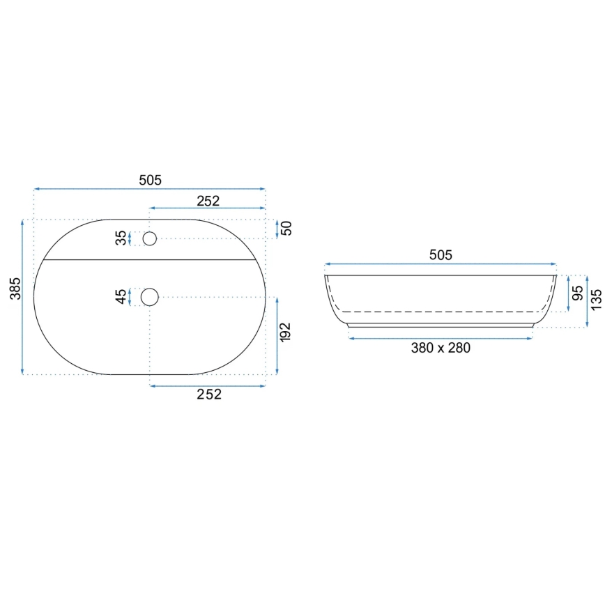 REA-U4620 - Vasque à poser AURA 38,5x50,5 cm céramique/blanc brillant