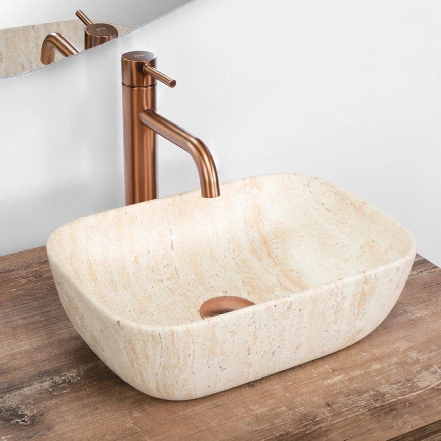 REA-U4700 - Lavabo da appoggio BELINDA 25x36 cm ceramica/beige/effetto pietra
