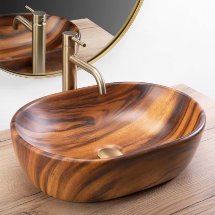REA-U5060 - Aufsatzwaschbecken AMELIA 34,5x48 cm, Keramik mit Holzdekor