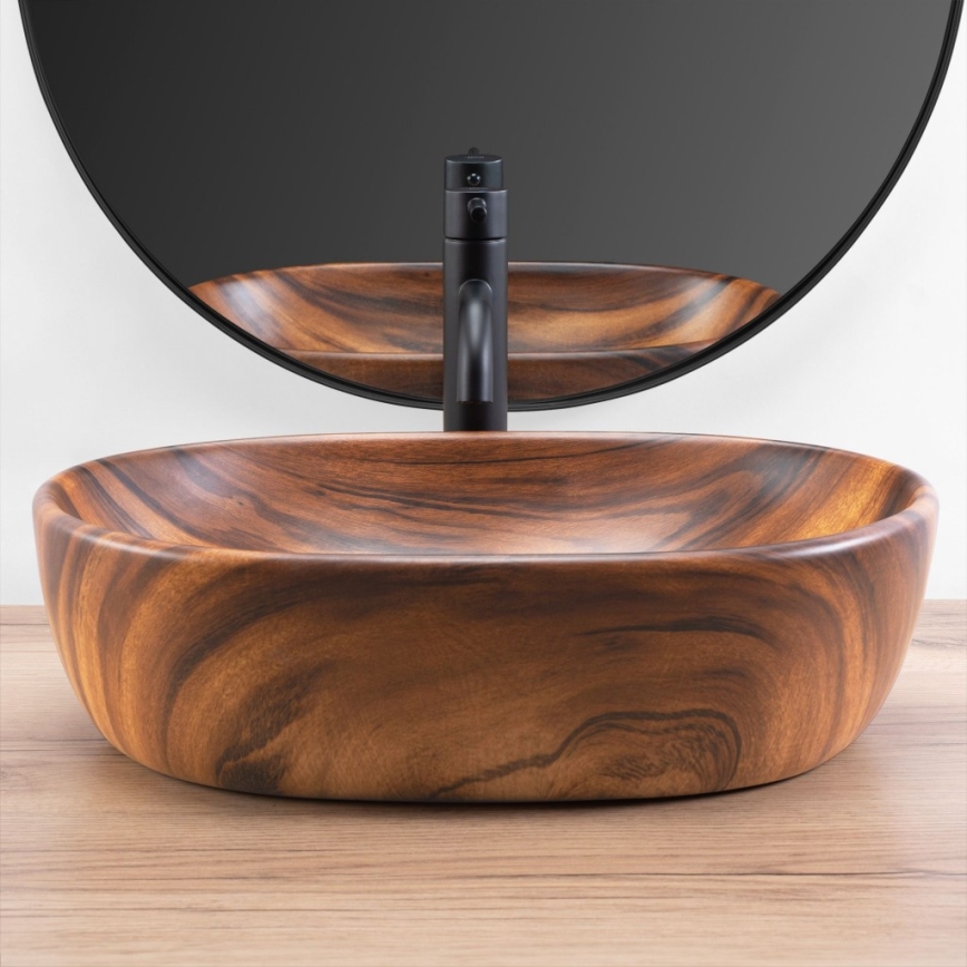 REA-U5060 - Aufsatzwaschbecken AMELIA 34,5x48 cm, Keramik mit Holzdekor