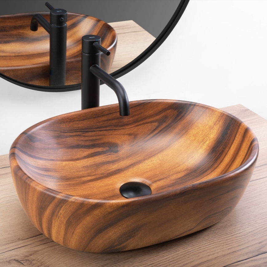 REA-U5060 - Aufsatzwaschbecken AMELIA 34,5x48 cm, Keramik mit Holzdekor