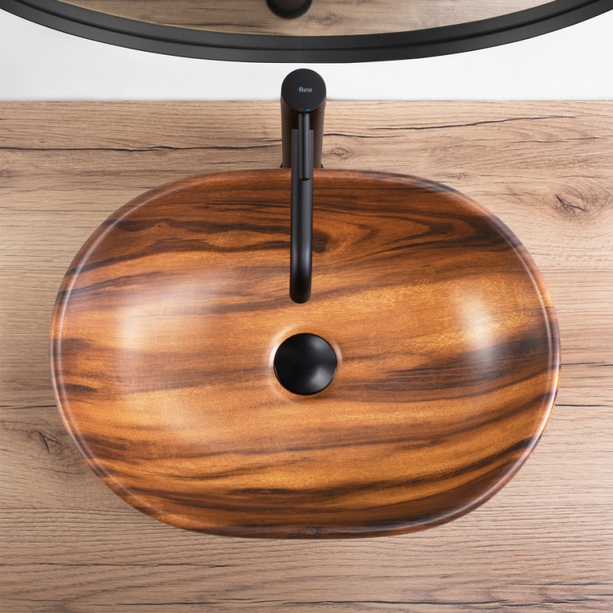 REA-U5060 - Vasque à poser AMELIA 34,5 x 48 cm céramique/décor bois