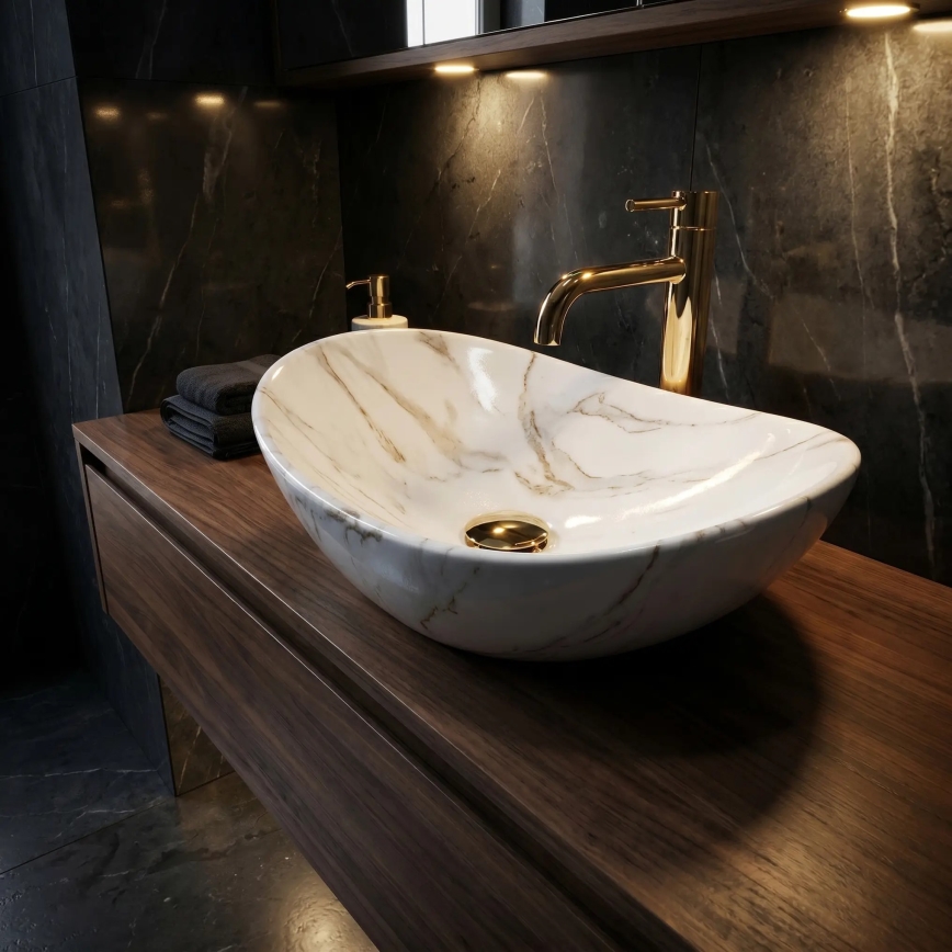 REA-U5063 - Lavabo da appoggio ROYAL MINI 30x47 cm ceramica/bianco/effetto pietra