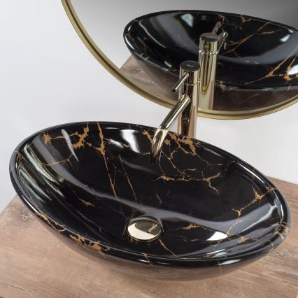 REA-U5067 - Lavabo da appoggio PAMELA 33x53 cm in ceramica, nero effetto pietra