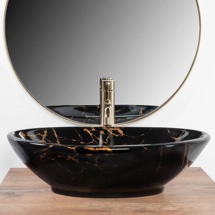 REA-U5067 - Lavabo da appoggio PAMELA 33x53 cm in ceramica, nero effetto pietra