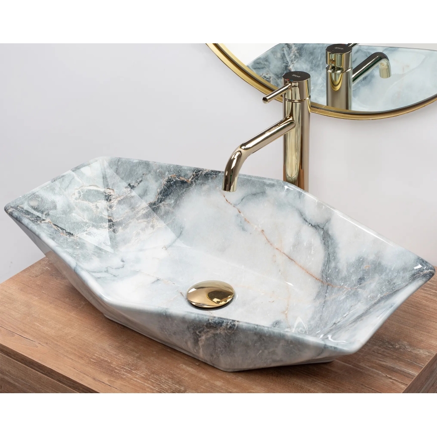 REA-U5602 - Lavabo da appoggio VEGAS 37x57 cm in ceramica/effetto pietra
