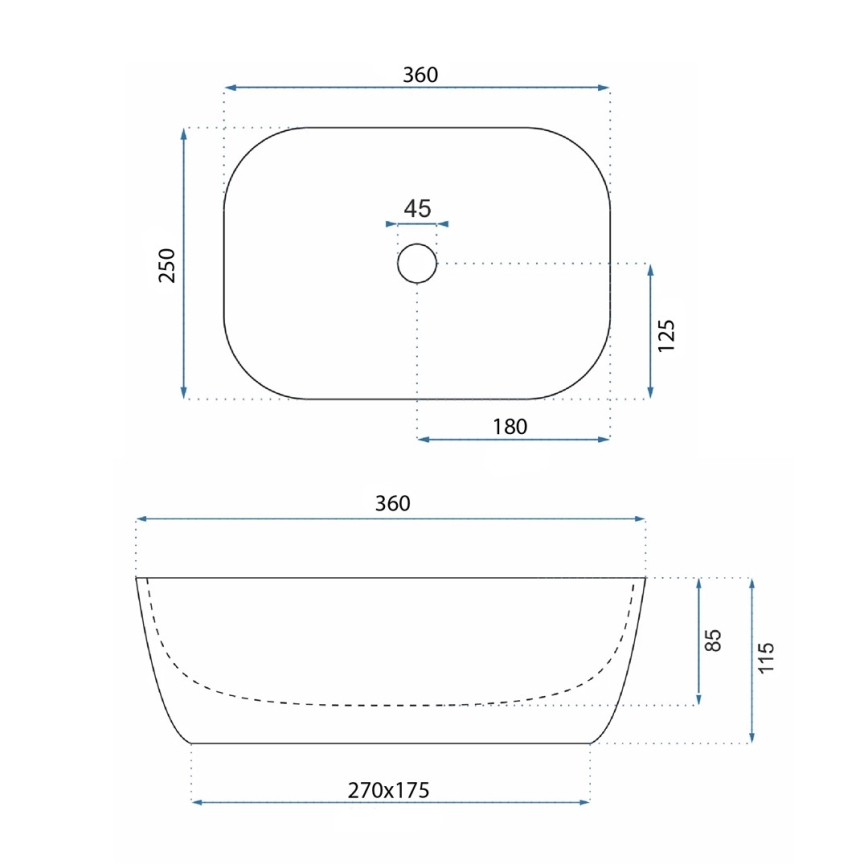 REA-U5667 - Lavabo da appoggio BELINDA MINI 25x36 cm ceramica/bianco lucido