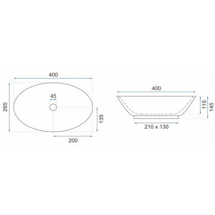 REA-U5804 - Aufsatzwaschbecken PAMELA MINI 26,5x40 cm Keramik/glänzendes Weiß